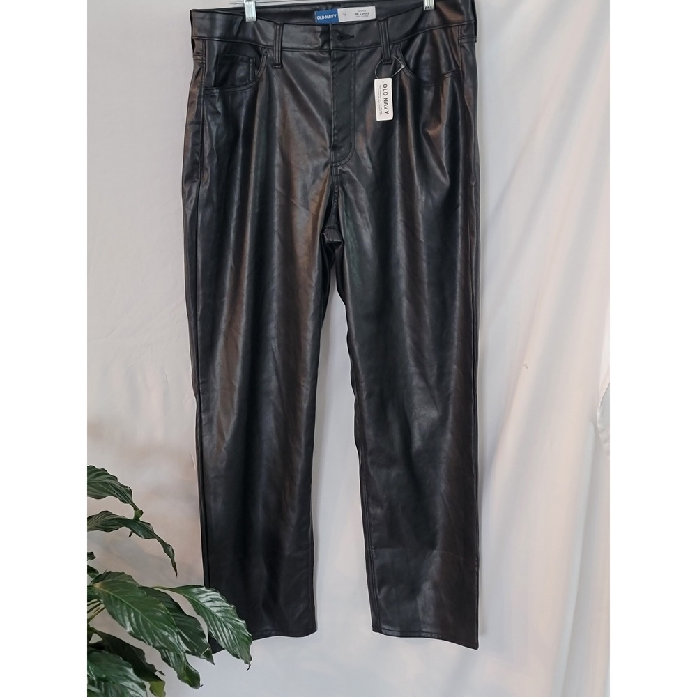 Old Navy Womens OG Loose High-Rise Faux Leather Pants Black Size 16 NWT